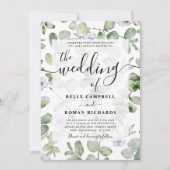 Boho Chic Eucalyptus & Paarse Floral Wedding Kaart (Voorkant)