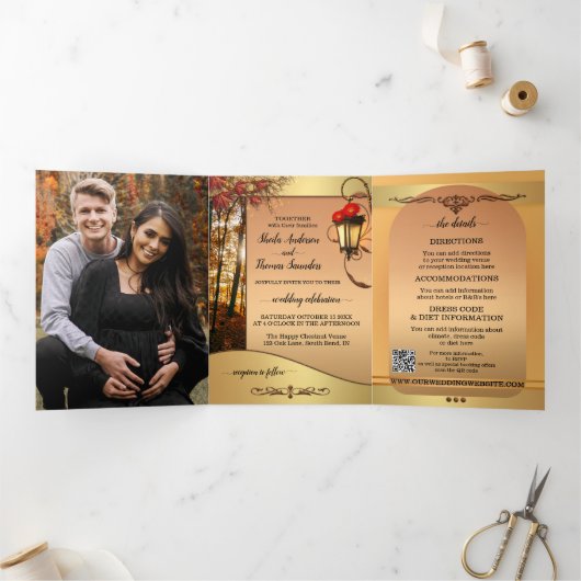 Boho Chic Fall Wedding Tri-voudig Wedding Invitati Drieluik Uitnodiging (Binnen)