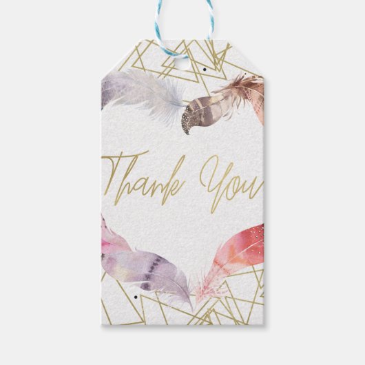 Boho Chic Feather Heart Glam Custom Party Favor Cadeaulabel (Voorkant)