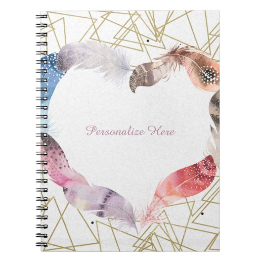 Boho Chic Feather Heart Glam Moderne Notitieboek (Voorkant)