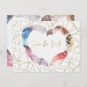 Boho Chic Feather Heart Save the Date Modern Aankondigingskaart (Voorkant / Achterkant)
