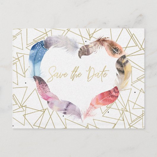 Boho Chic Feather Heart Save the Date Modern Aankondigingskaart (Voorkant)