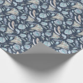 Boho Chic Feathers Flowers: Waterverf Donkerblauw  Cadeaupapier (Hoek)