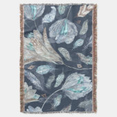 Boho Chic Feathers Flowers: Waterverf Donkerblauw  Deken (Voorkant Verticaal)