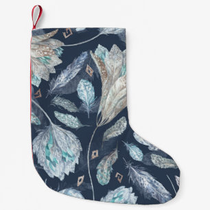 Boho Chic Feathers Flowers: Waterverf Donkerblauw  Kleine Kerstsok