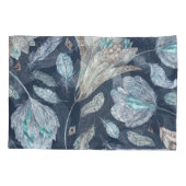 Boho Chic Feathers Flowers: Waterverf Donkerblauw Kussensloop (Achterkant)