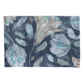 Boho Chic Feathers Flowers: Waterverf Donkerblauw Kussensloop (Voorkant)
