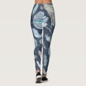 Boho Chic Feathers Flowers: Waterverf Donkerblauw  Leggings (Achterkant)