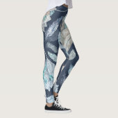 Boho Chic Feathers Flowers: Waterverf Donkerblauw  Leggings (Rechts)