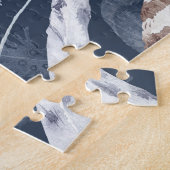 Boho Chic Feathers Flowers: Waterverf Donkerblauw Legpuzzel (Zijkant)