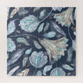 Boho Chic Feathers Flowers: Waterverf Donkerblauw Legpuzzel (Horizontaal)