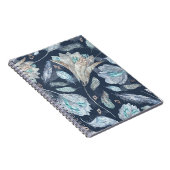 Boho Chic Feathers Flowers: Waterverf Donkerblauw Notitieboek (Rechterzijde)