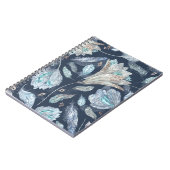 Boho Chic Feathers Flowers: Waterverf Donkerblauw Notitieboek (Linkerzijde)