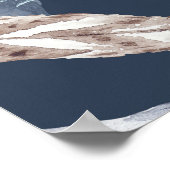 Boho Chic Feathers Flowers: Waterverf Donkerblauw Poster (Hoek)