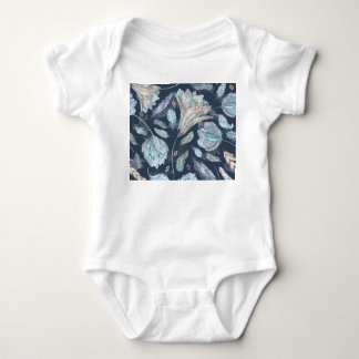 Boho Chic Feathers Flowers: Waterverf Donkerblauw Romper