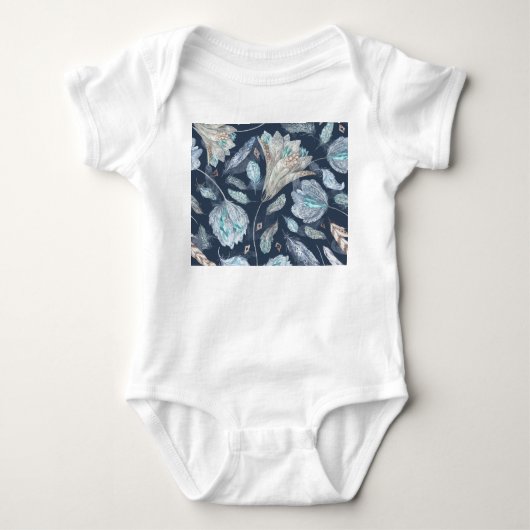 Boho Chic Feathers Flowers: Waterverf Donkerblauw Romper (Voorkant)