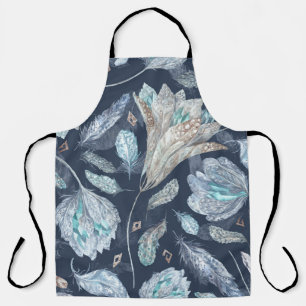 Boho Chic Feathers Flowers: Waterverf Donkerblauw Schort