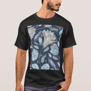 Boho Chic Feathers Flowers: Waterverf Donkerblauw T-shirt