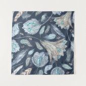 Boho Chic Feathers Flowers: Waterverf Donkerblauw Wandkleed (Voorkant (horizontaal))
