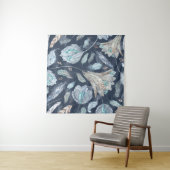 Boho Chic Feathers Flowers: Waterverf Donkerblauw Wandkleed (In Situ (horizontaal))