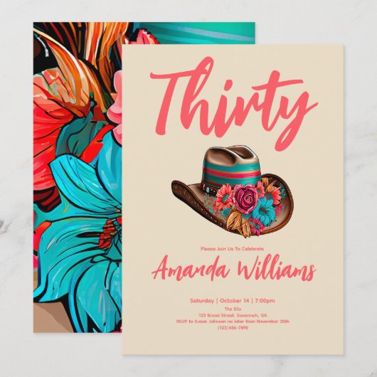 Boho Chic Floral 30th Birthday Kaart (Voorkant / Achterkant)