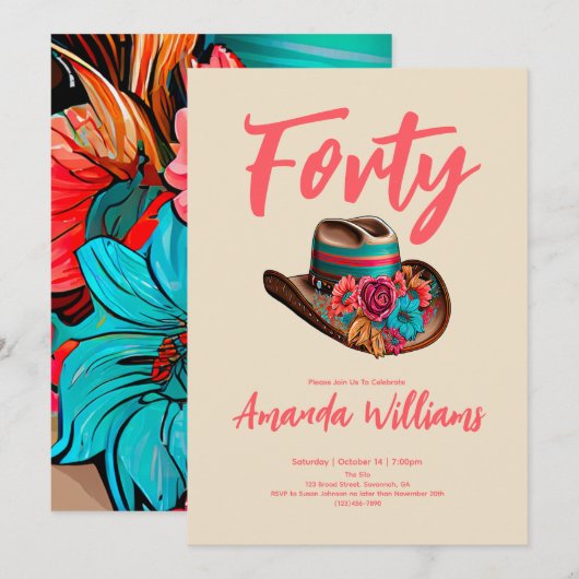 Boho Chic Floral 40th Birthday Kaart (Voorkant / Achterkant)