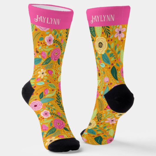 Boho Chic Floral Aangepersonaliseerde Sokken (Gebogen)