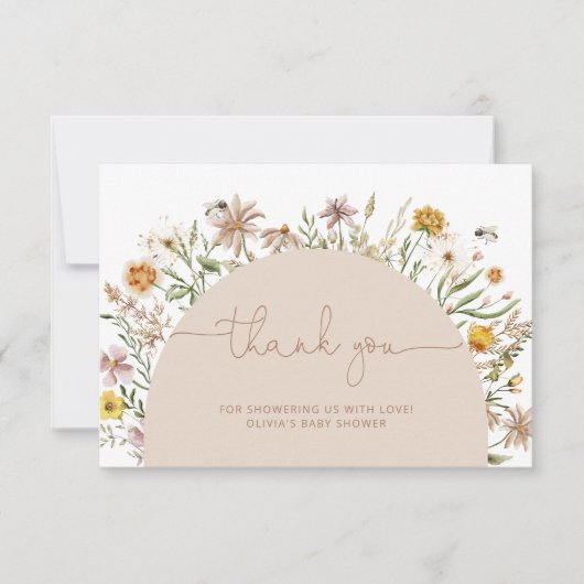 Boho Chic Floral Baby shower bedankje Kaart (Voorkant)
