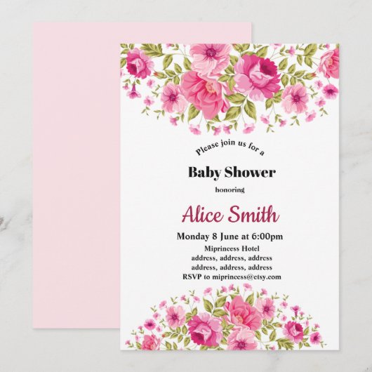 boho chic floral baby shower-uitnodiging kaart (Voorkant / Achterkant)