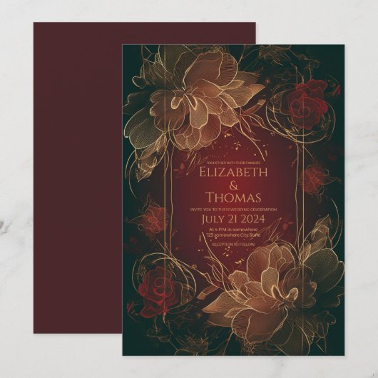 Boho Chic Floral Burgundy en Gold thema. Kaart (Voorkant / Achterkant)