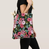 Boho chic floral canvas tas Black roze (Dichtbij)