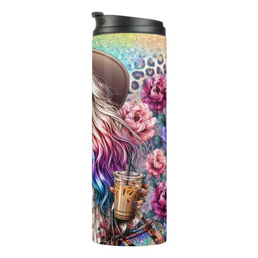 Boho Chic Floral Coffee Delight Thermosbeker (Geroteerd rechts)