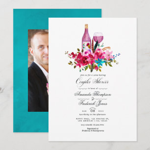 Boho Chic Floral Couples Shower Wine Tasting Invit Kaart