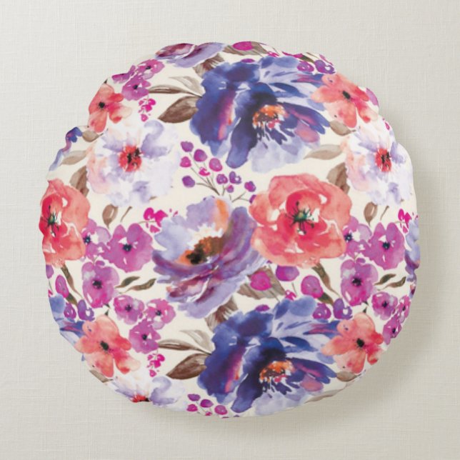 BoHo-Chic Floral Design Rond Kussen (Voorkant)