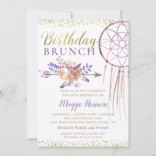 Boho Chic Floral Dreamweaver Birthday Brunch Kaart (Voorkant)