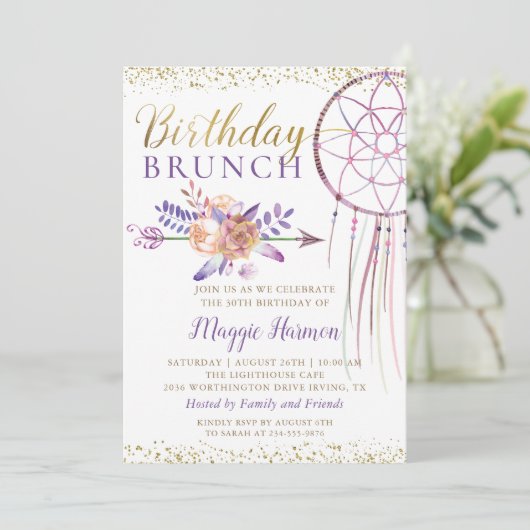 Boho Chic Floral Dreamweaver Birthday Brunch Kaart (Staand voorkant)