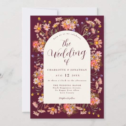 Boho Chic Floral Fall Wedding Kaart (Voorkant)