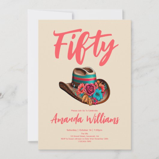 Boho Chic Floral Fiftieth Birthday Kaart (Voorkant)