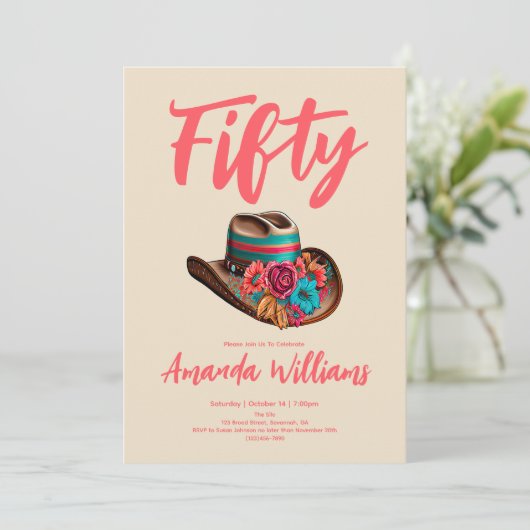 Boho Chic Floral Fiftieth Birthday Kaart (Staand voorkant)