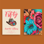 Boho Chic Floral Fiftieth Birthday Kaart