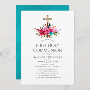 Boho Chic Floral First Heilige Communie Kaart