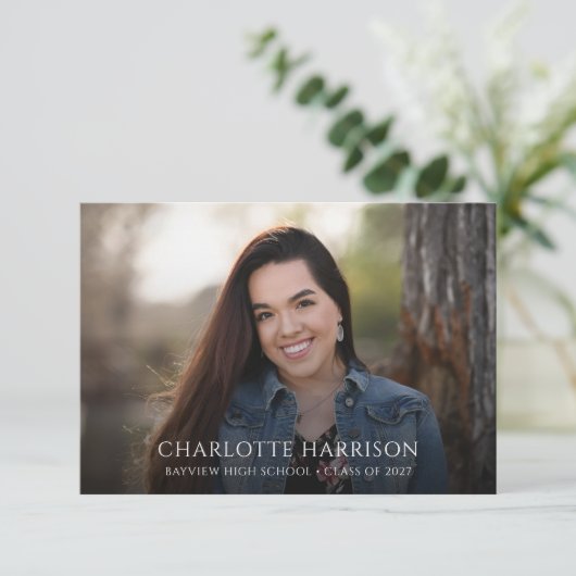 Boho Chic Floral Foto Afstuderen Aankondiging (Staand voorkant)