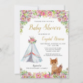 Boho Chic Floral Fox Teepee Tribal Baby shower Kaart (Voorkant)