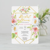 Boho-Chic Floral Geometric Vrijgezellenfeest - Gol Folie Uitnodiging (Staand Voorkant)