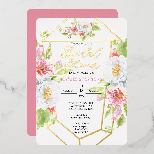 Boho-Chic Floral Geometric Vrijgezellenfeest - Gol Folie Uitnodiging (Voorkant / Achterkant)