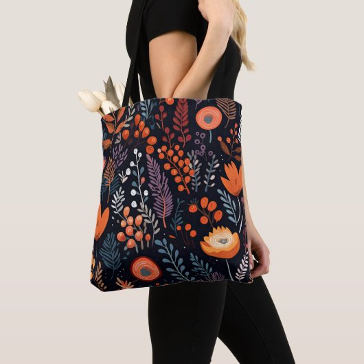Boho Chic Floral Herfst Pattern Tote Bag (Dichtbij)