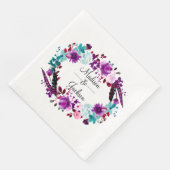 Boho Chic Floral krans Paarse bruiloft Monogram Servet (Hoek)