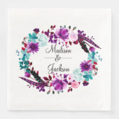 Boho Chic Floral krans Paarse bruiloft Monogram Servet (Voorkant)