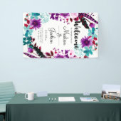 Boho Chic Floral krans Paarse bruiloft welkom Spandoek (Beurs)