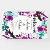 Boho Chic Floral krans Paarse bruiloft welkom Spandoek (Horizontaal)